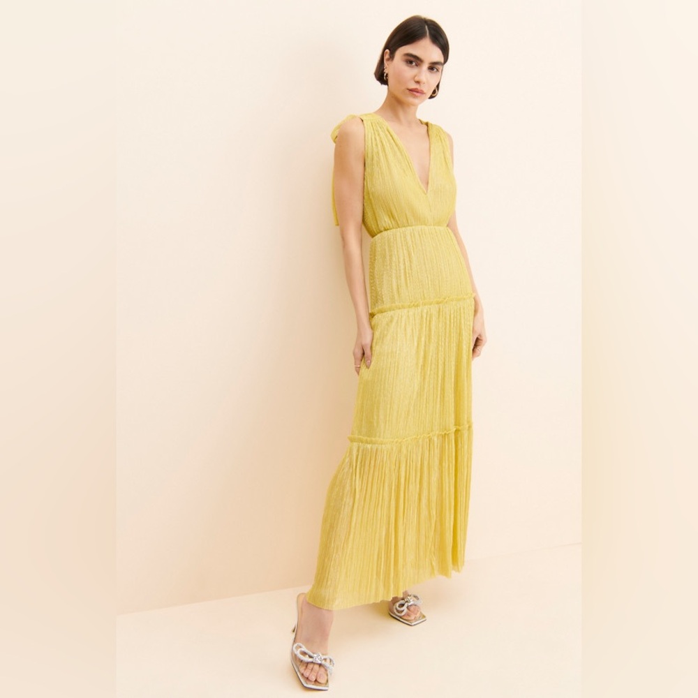 Sabina Musayev Yellow Tiered V-Neck Helena Maxi Dress